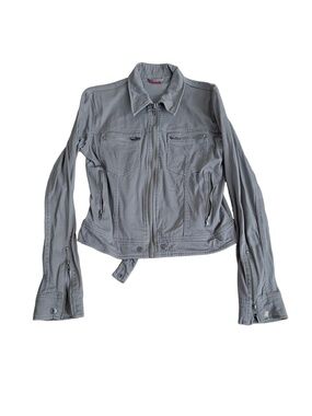 Gasoline Vintage Khaki Full Zip Up Short Cropped Jacket Women's Outerwear